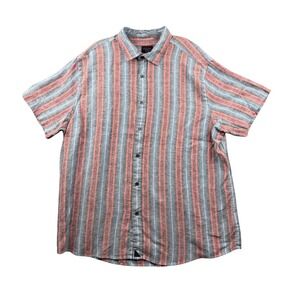 UNTUCKit Mens XXL 100% Linen Short Sleeve Button Down Shirt Striped Gray Pink